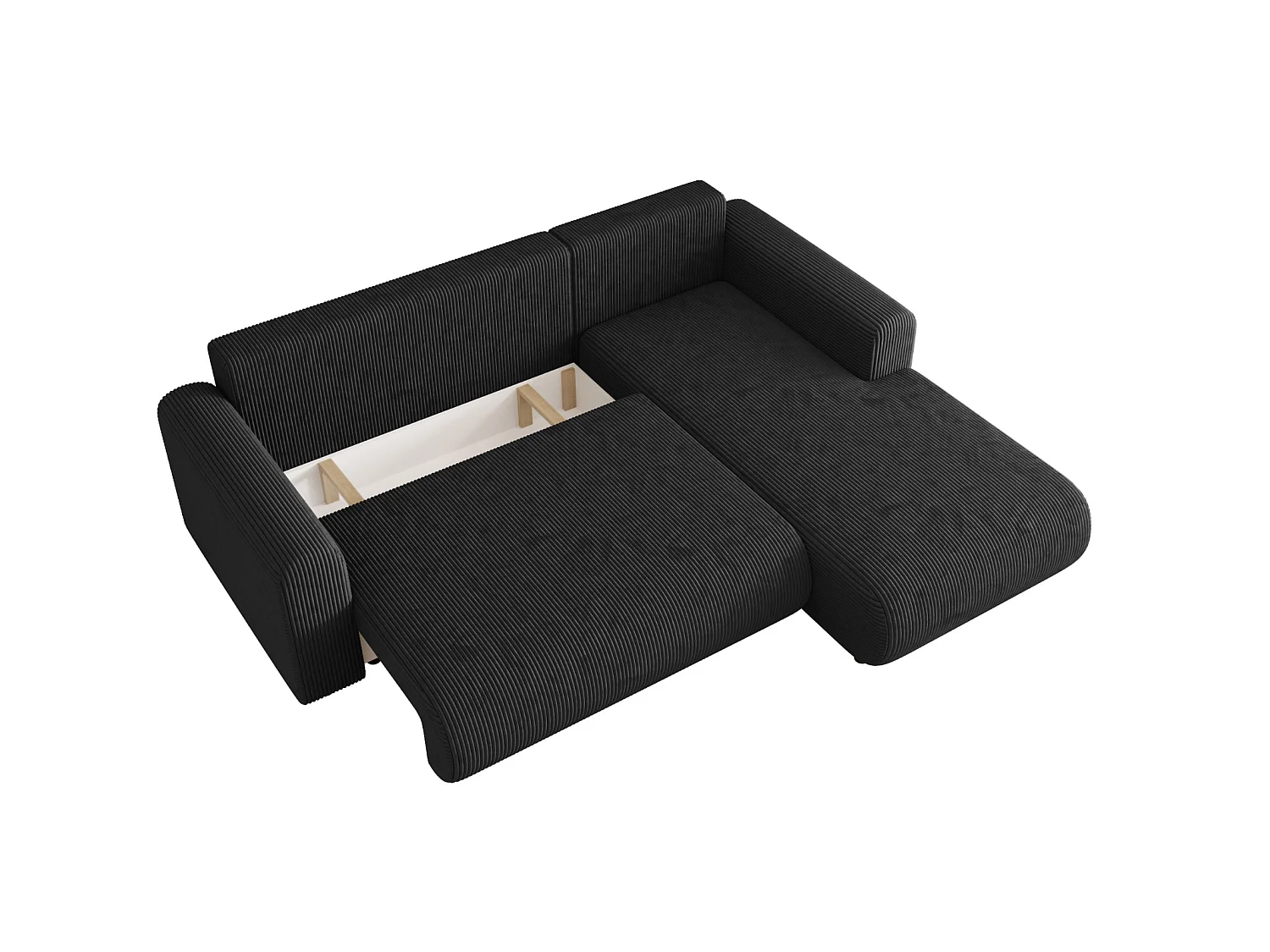 Canapé d'angle convertible avec coffre, velours côtelé, réversible – ELLY L Graphite foncé