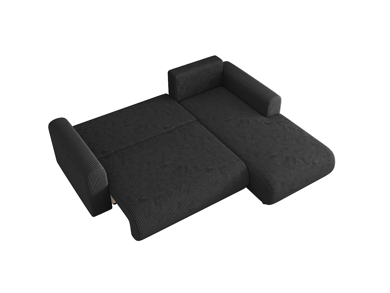 Canapé d'angle convertible avec coffre, velours côtelé, réversible – ELLY L Graphite foncé