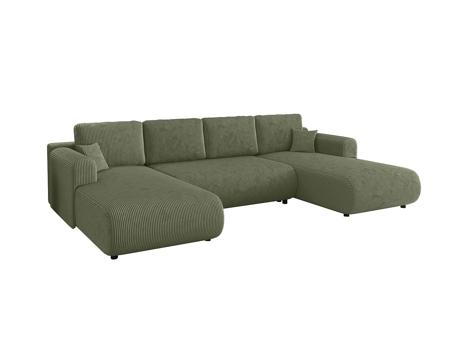 Wohnlandschaft U-Form mit Schlaffunktion, Cord – ELLY U Helles Salbeigrün