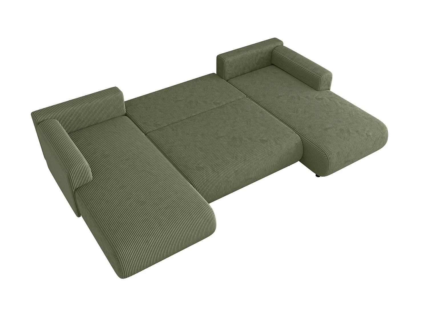 Wohnlandschaft U-Form mit Schlaffunktion, Cord – ELLY U Helles Salbeigrün