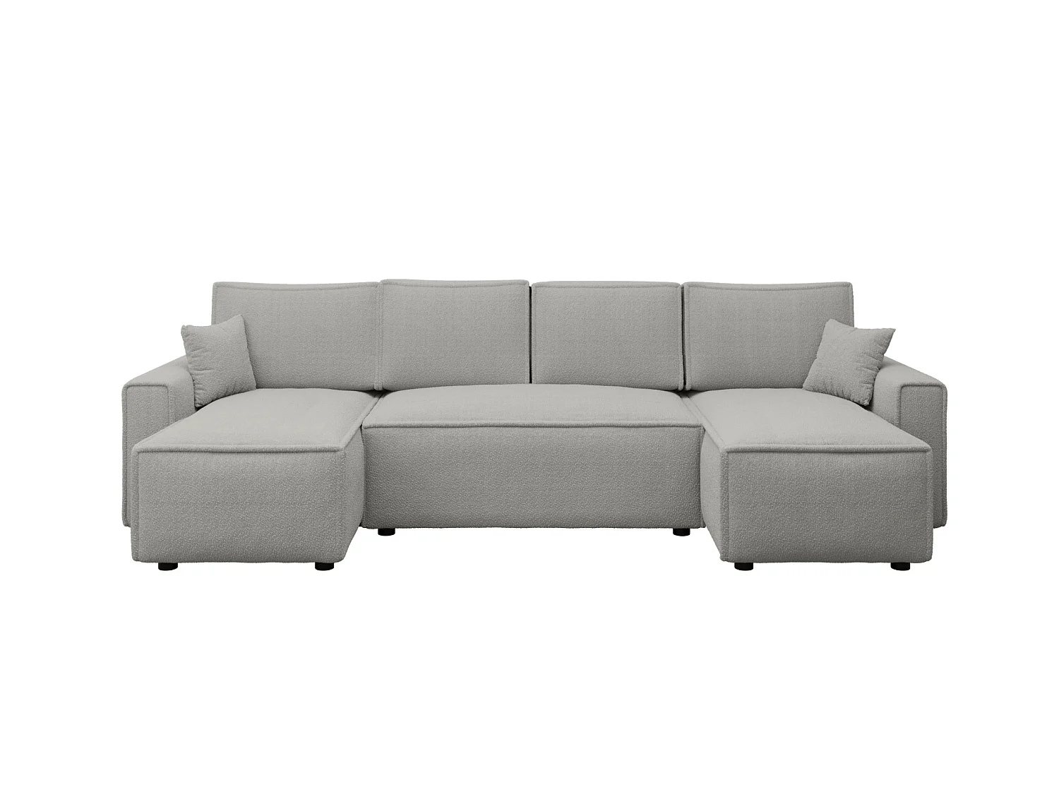 Wohnlandschaft U-Form mit Schlaffunktion, Bouclé – RIMI U Hellgrau
