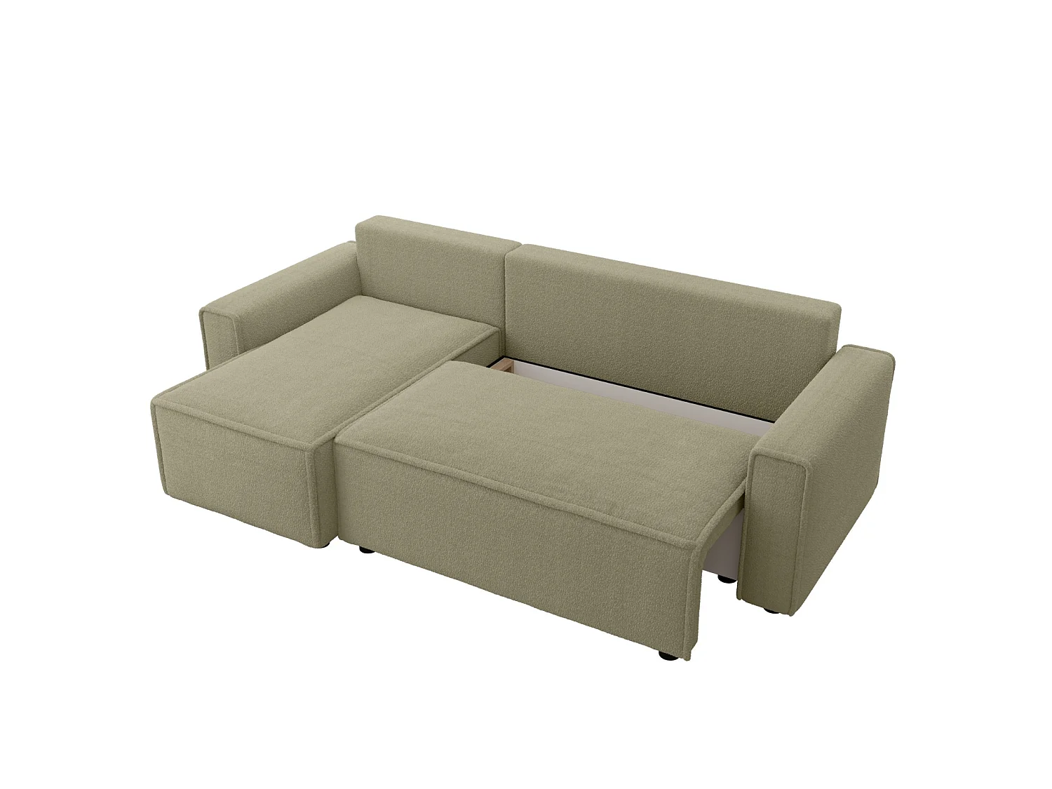 Divano letto angolare con contenitore, bouclé, reversibile – RIMI L Talpa scuro