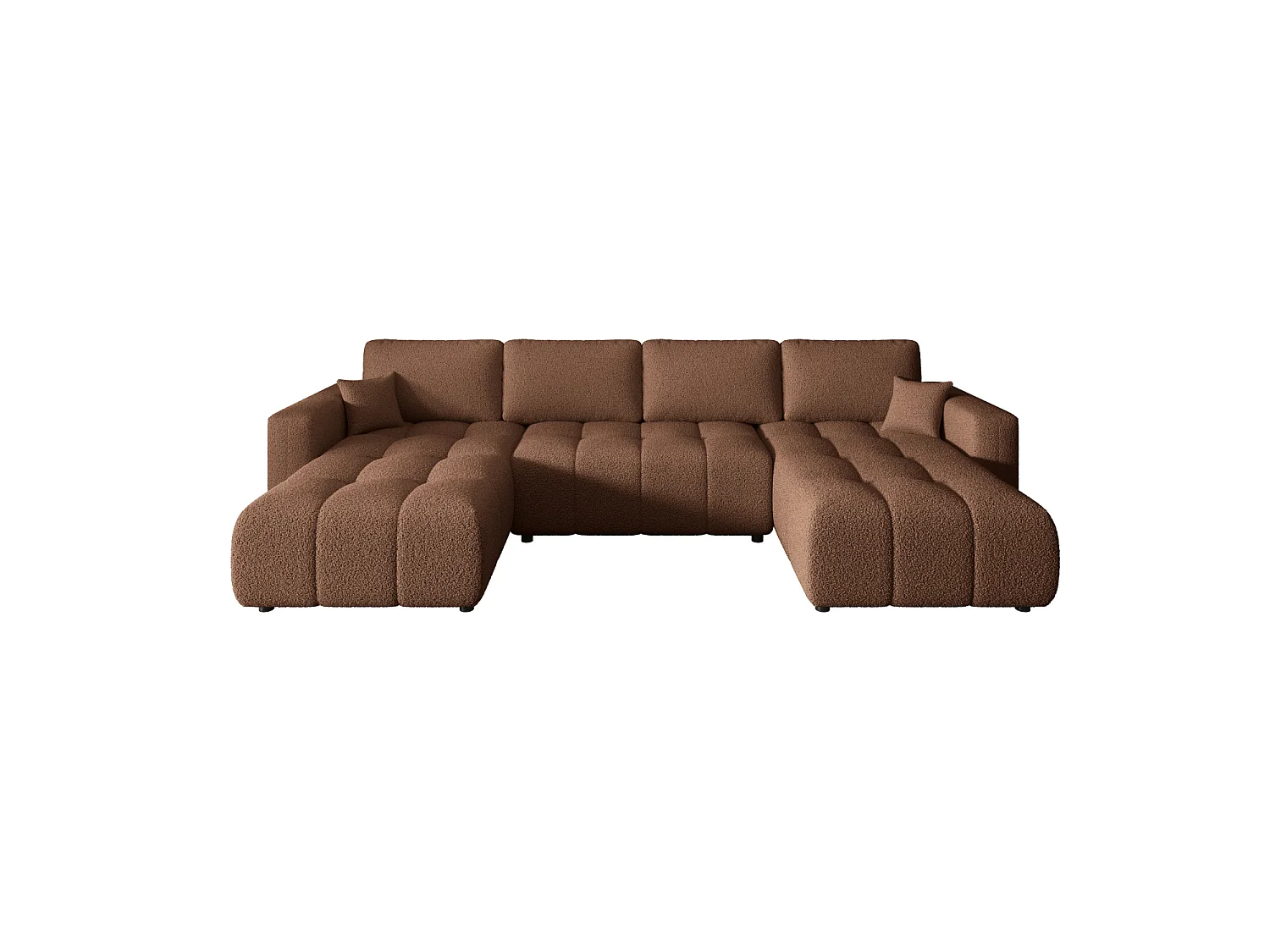 Wohnlandschaft U-Form mit Schlaffunktion, Bouclé – ARA U Rotbraun