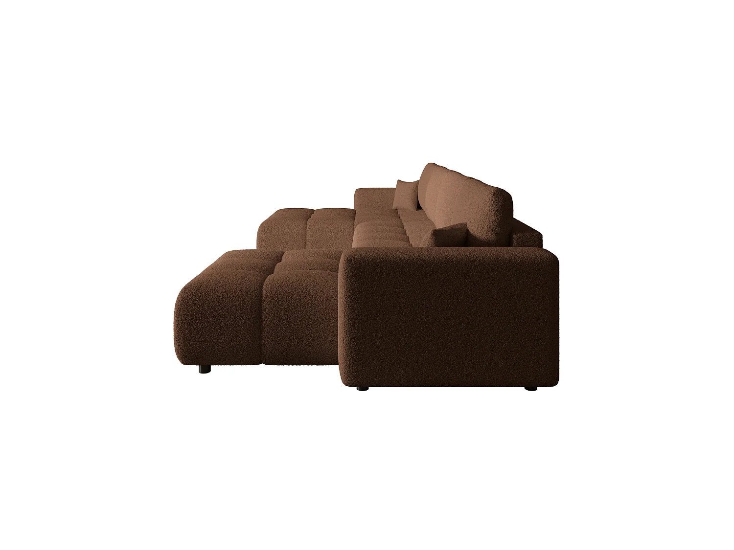 Wohnlandschaft U-Form mit Schlaffunktion, Bouclé – ARA U Rotbraun