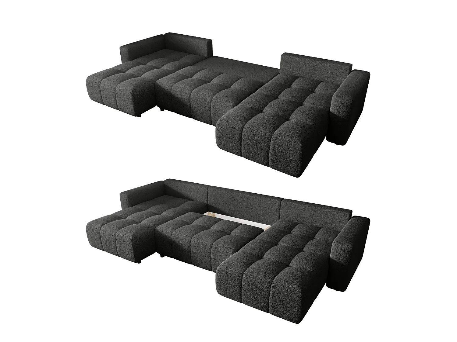 Canapé en U convertible avec coffre, bouclé – ARA U Gris foncé