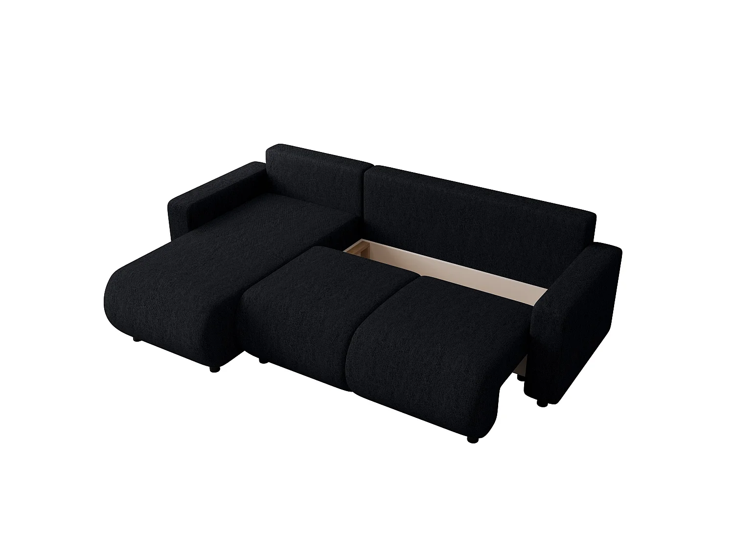 Divano letto angolare con contenitore, reversibile – LUMI L Nero intenso