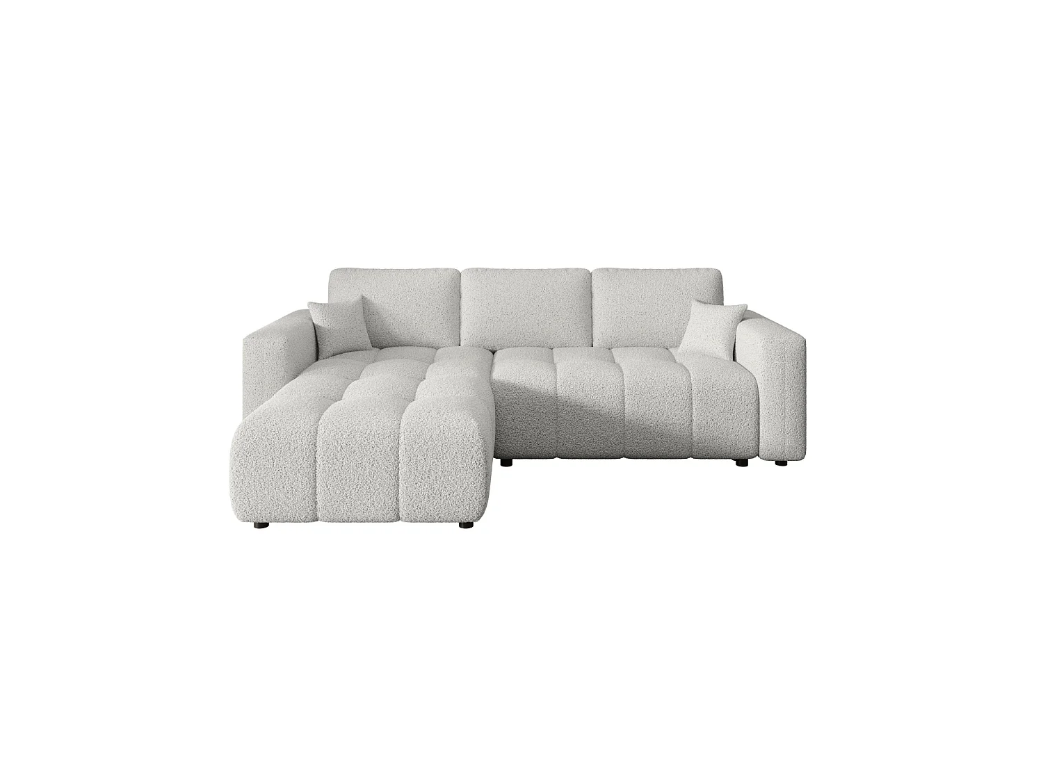 Canapé d'angle convertible avec coffre, bouclé, réversible – ARA L Blanc crème