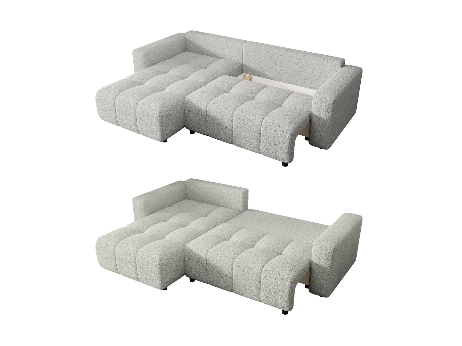 Canapé d'angle convertible avec coffre, bouclé, réversible – ARA L Blanc crème