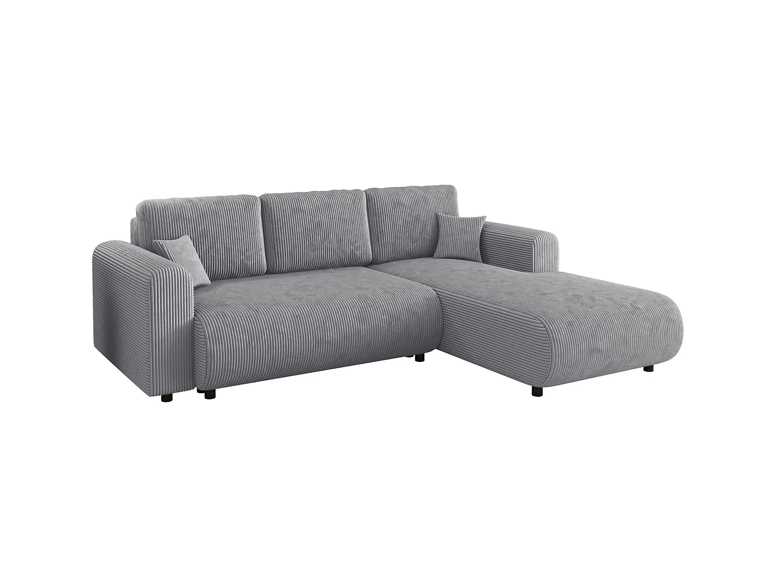 Ecksofa mit Schlaffunktion, Cord, wahlweise links oder rechts – ELLY L Hellgrau
