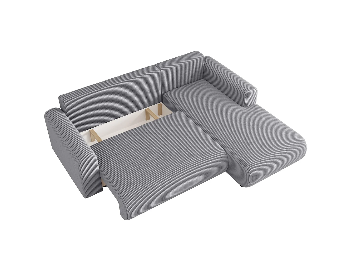 Ecksofa mit Schlaffunktion, Cord, wahlweise links oder rechts – ELLY L Hellgrau