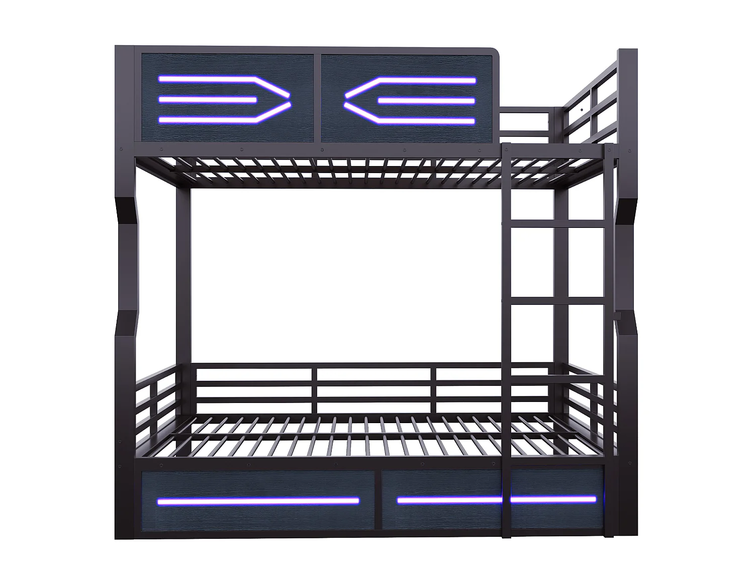Litera 140x200 cm de metal y MDF negro con iluminación LED, sin colchón