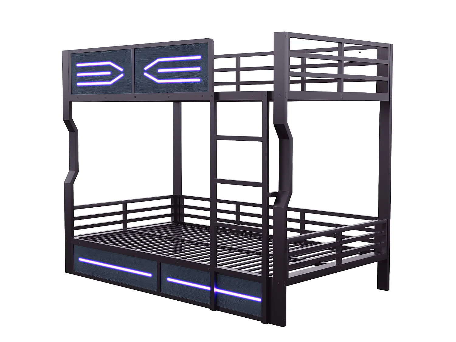 Litera 140x200 cm de metal y MDF negro con iluminación LED, sin colchón