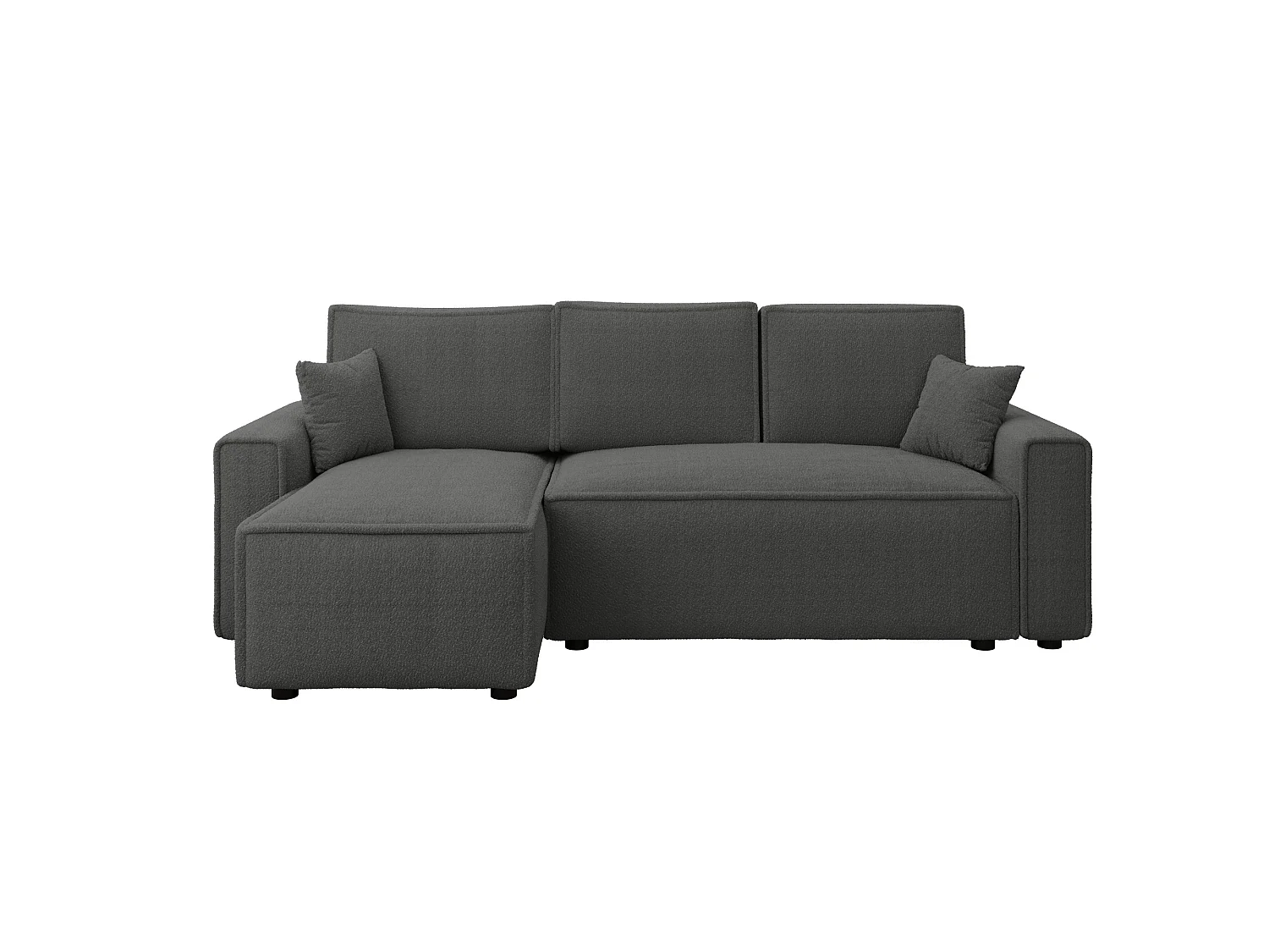 Sofá de canto cama com arrumação, bouclé, reversível – RIMI L Cinzento escuro