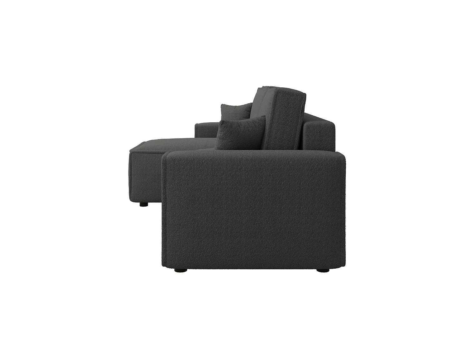 Sofá de canto cama com arrumação, bouclé, reversível – RIMI L Cinzento escuro