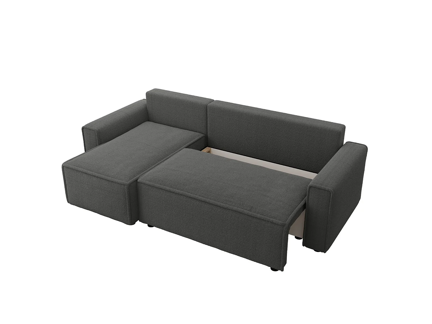 Sofá de canto cama com arrumação, bouclé, reversível – RIMI L Cinzento escuro