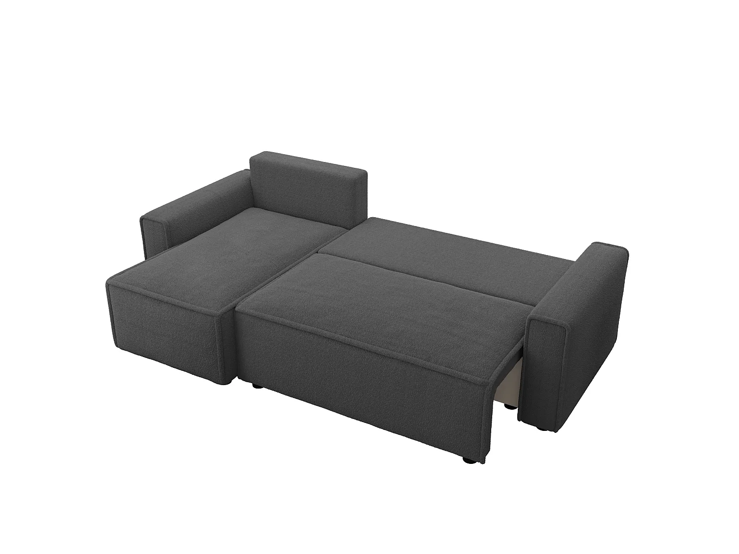 Sofá de canto cama com arrumação, bouclé, reversível – RIMI L Cinzento escuro
