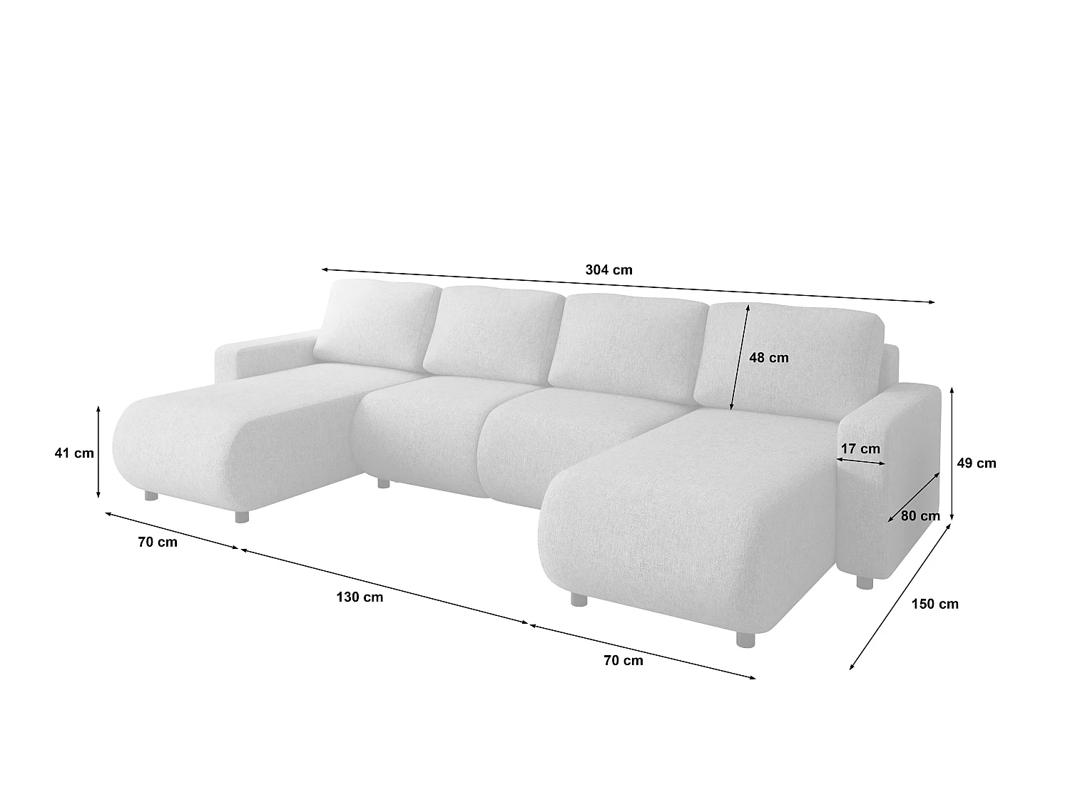 Wohnlandschaft U-Form mit Schlaffunktion – LUMI U Dunkelgrau