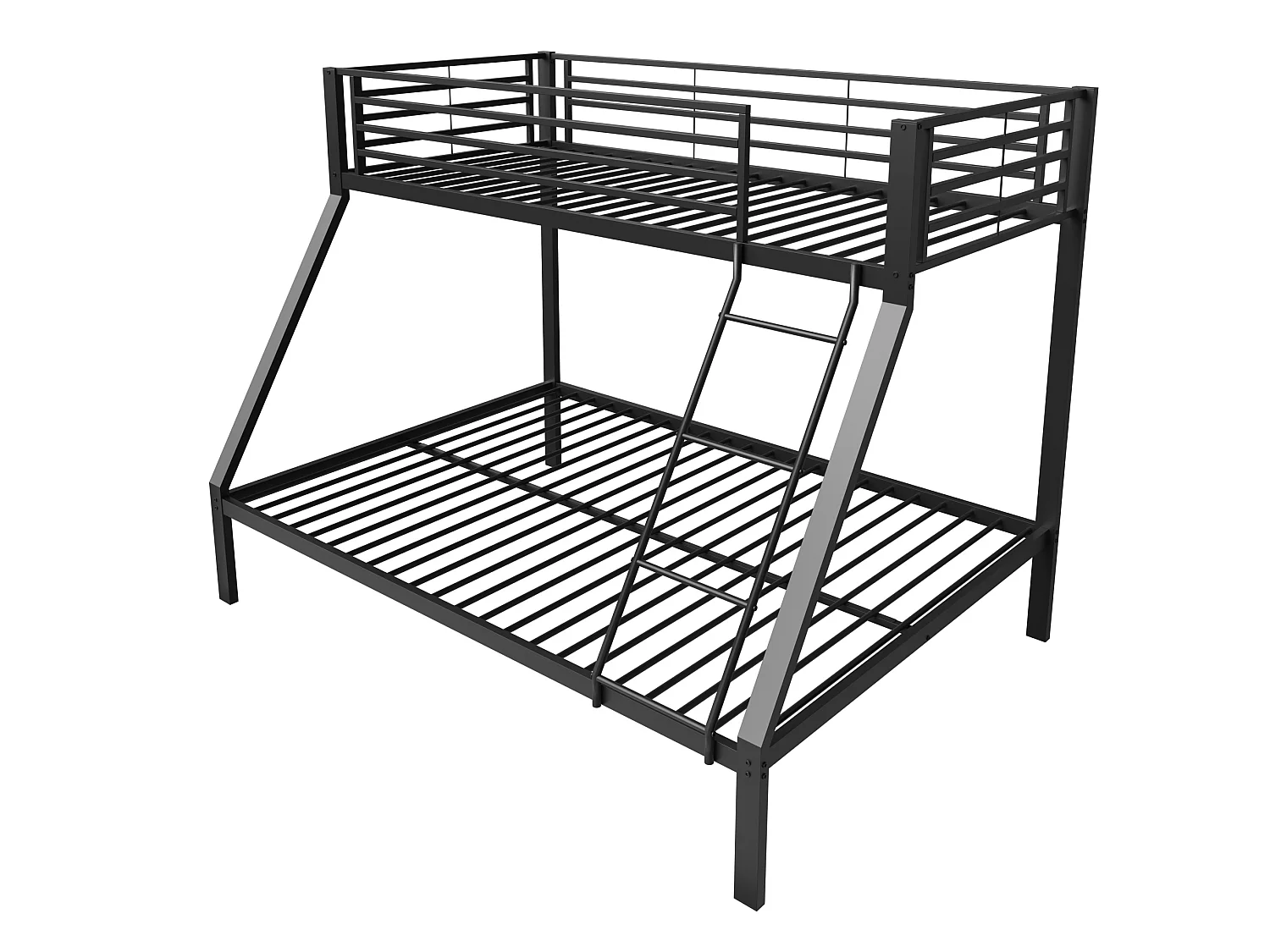 Litera 90x200 / 140x200 cm de metal negro con escalera reversible y barreras de seguridad, sin colchón
