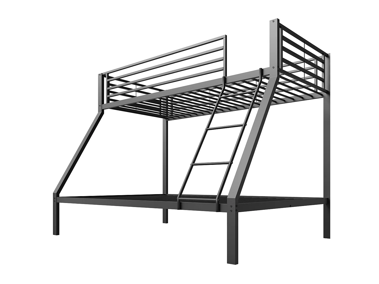 Litera 90x200 / 140x200 cm de metal negro con escalera reversible y barreras de seguridad, sin colchón