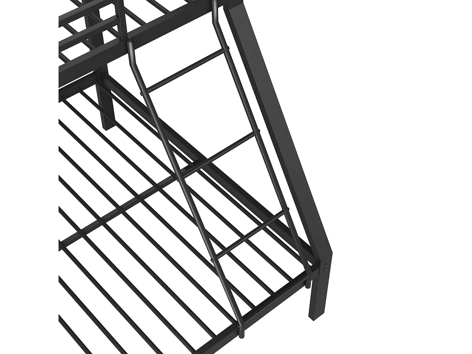 Litera 90x200 / 140x200 cm de metal negro con escalera reversible y barreras de seguridad, sin colchón
