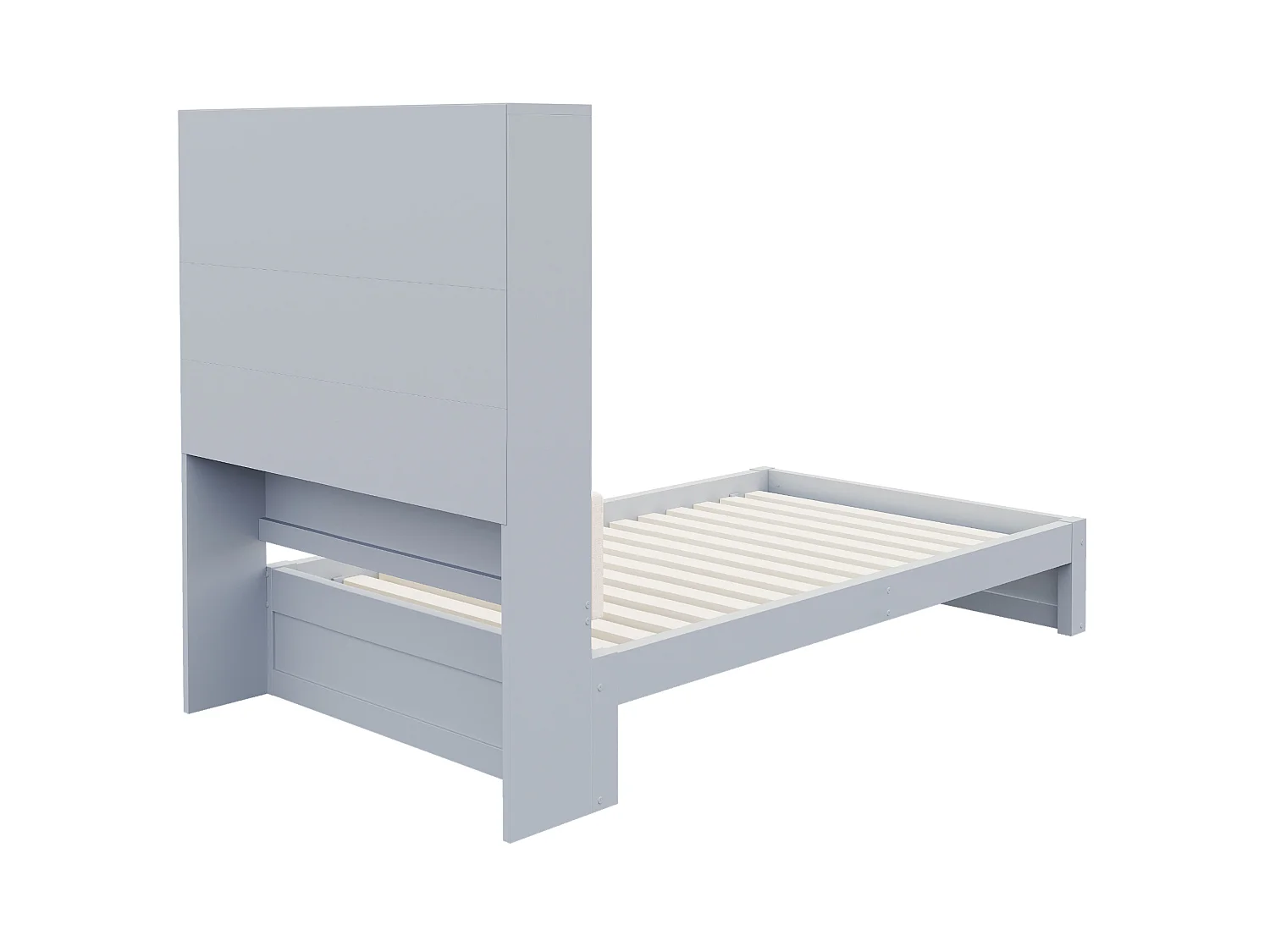 Lit enfant 90x200 cm en bois gris avec tête de lit avec rangement, éclairage LED, 2 tiroirs, prise, sans matelas