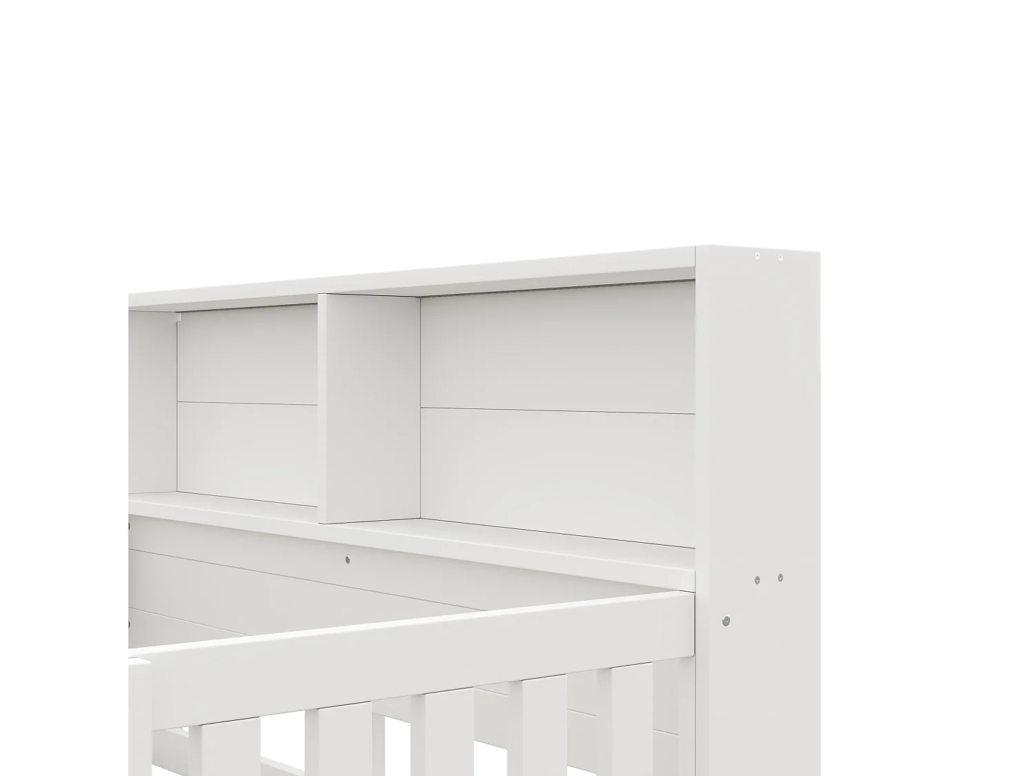 Cama doble 140x200 cm blanca con cabecero LED con almacenamiento, barreras de seguridad, sin colchón
