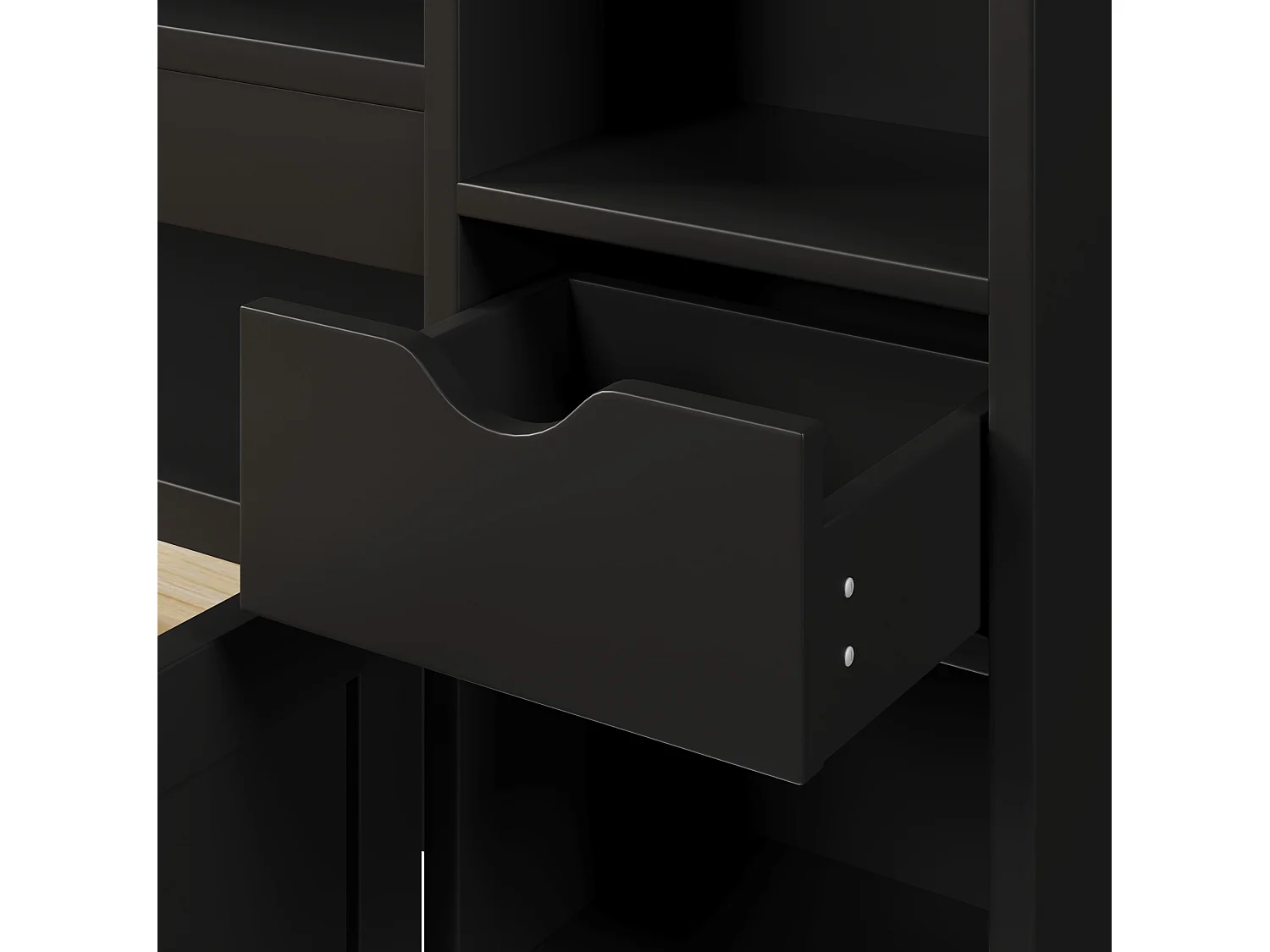 Cama baúl 180x200 cm de madera negra con cabecero con almacenamiento, iluminación LED, puerto USB y 3 cajones, sin colchón