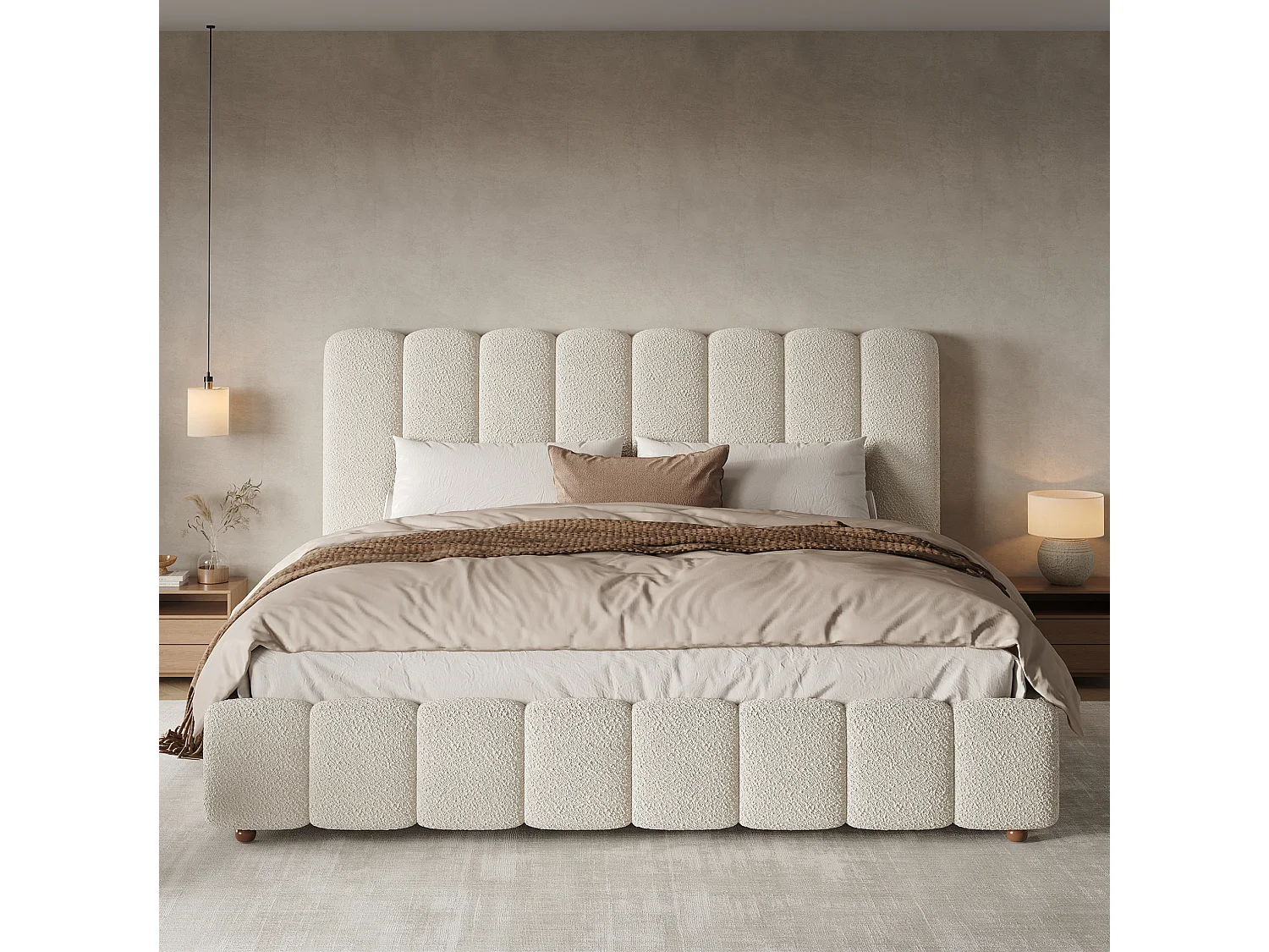 Cama baúl 160x200 cm de tejido blanco con cabecero y somier de láminas, sin colchón