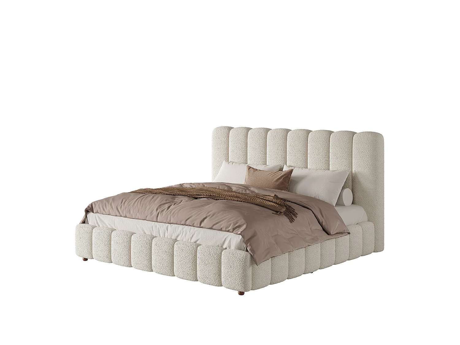 Cama baúl 160x200 cm de tejido blanco con cabecero y somier de láminas, sin colchón