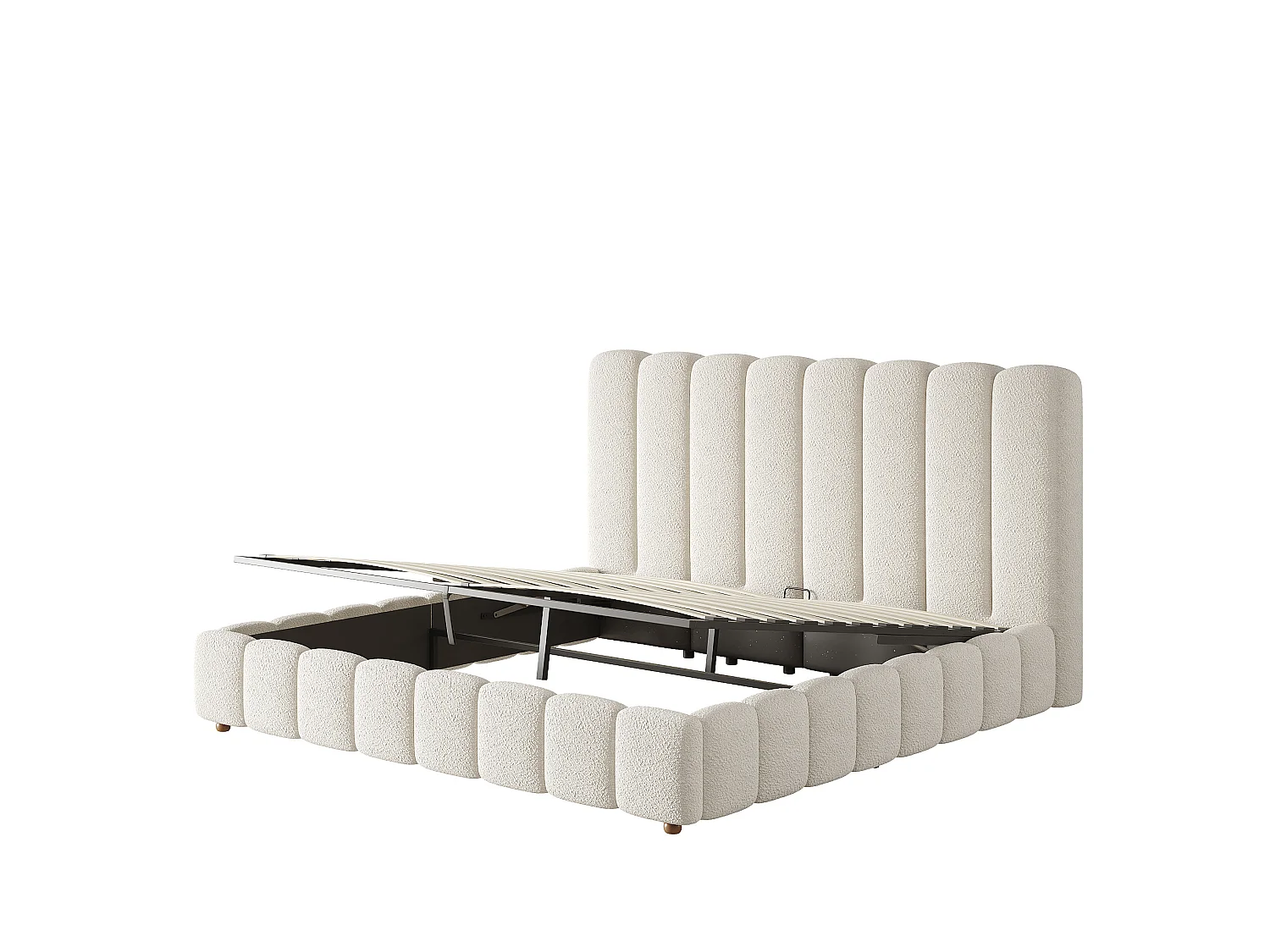 Cama baúl 160x200 cm de tejido blanco con cabecero y somier de láminas, sin colchón