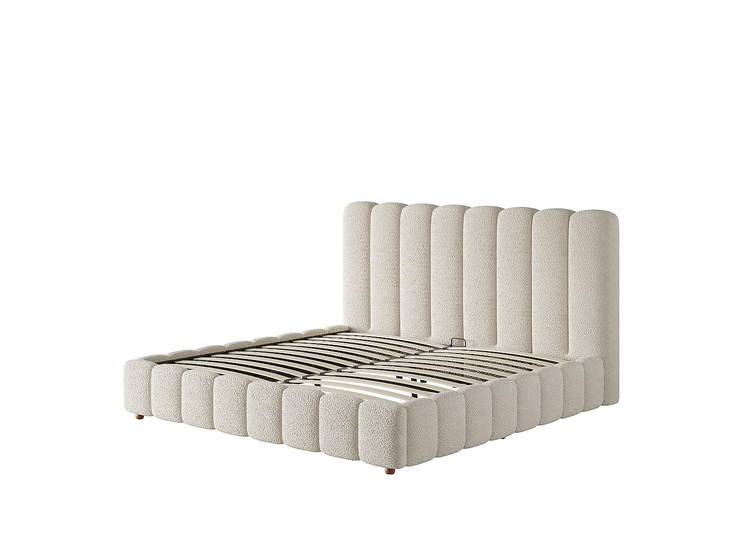 Cama baúl 160x200 cm de tejido blanco con cabecero y somier de láminas, sin colchón