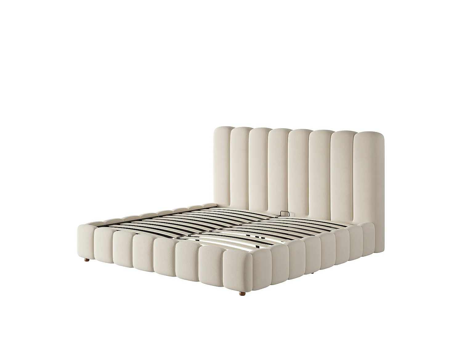 Cama baúl 160x200 cm de terciopelo beige con cabecero y somier de láminas, sin colchón