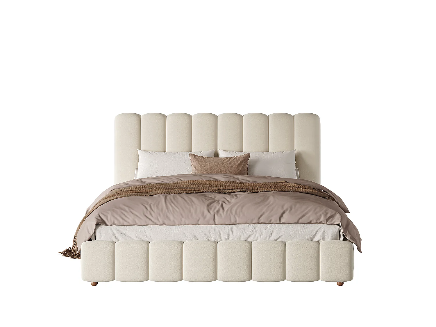 Cama baúl 160x200 cm de terciopelo beige con cabecero y somier de láminas, sin colchón