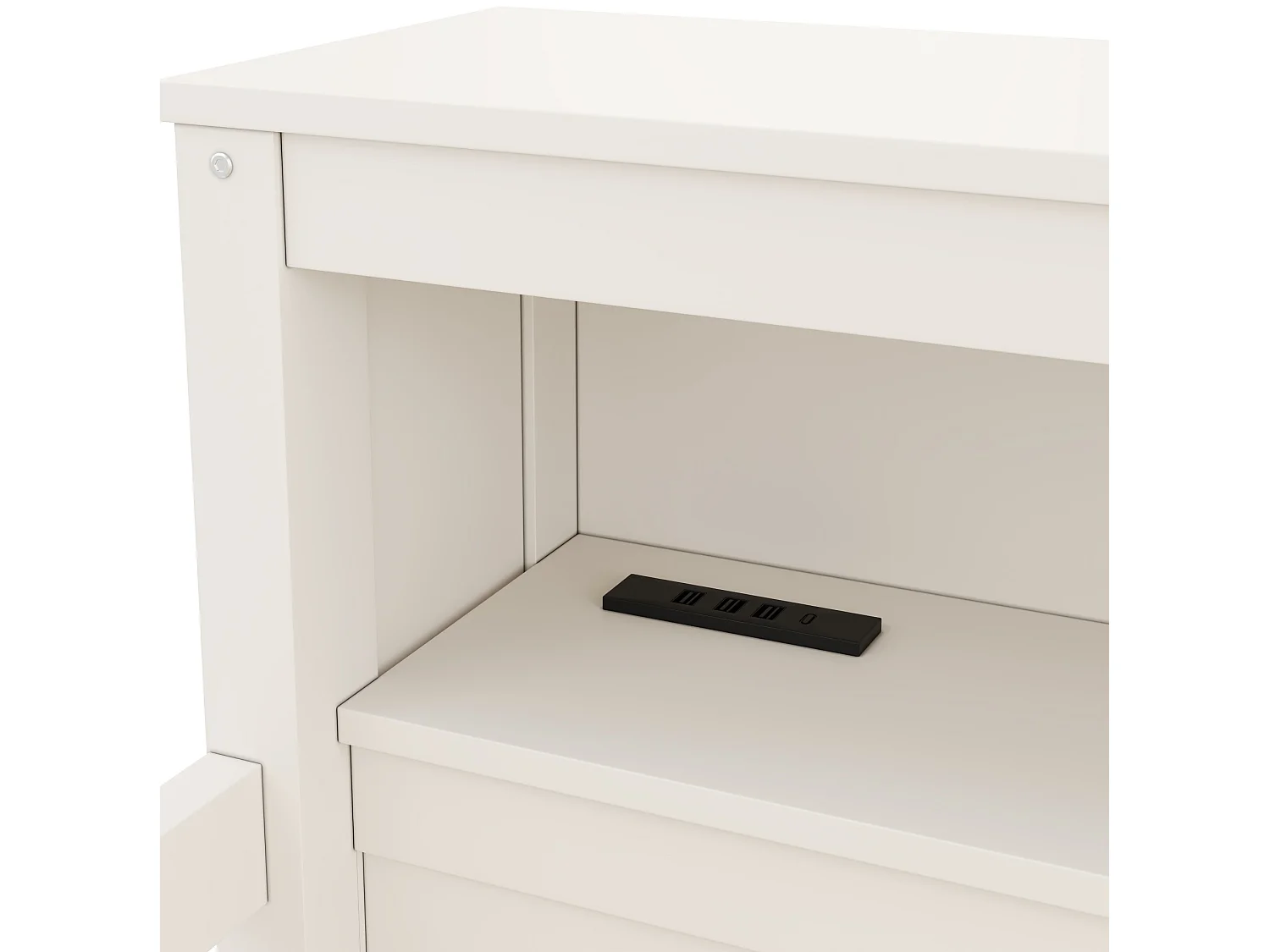 Lit mi‑hauteur enfant 90x200 cm en bois blanc avec tiroirs, rangement, éclairage LED, ports USB et Type‑C, sans matelas