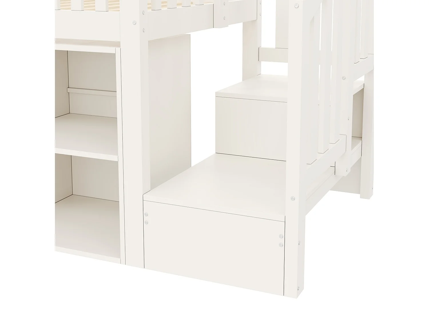Lit mi‑hauteur enfant 90x200 cm en bois blanc avec tiroirs, rangement, éclairage LED, ports USB et Type‑C, sans matelas
