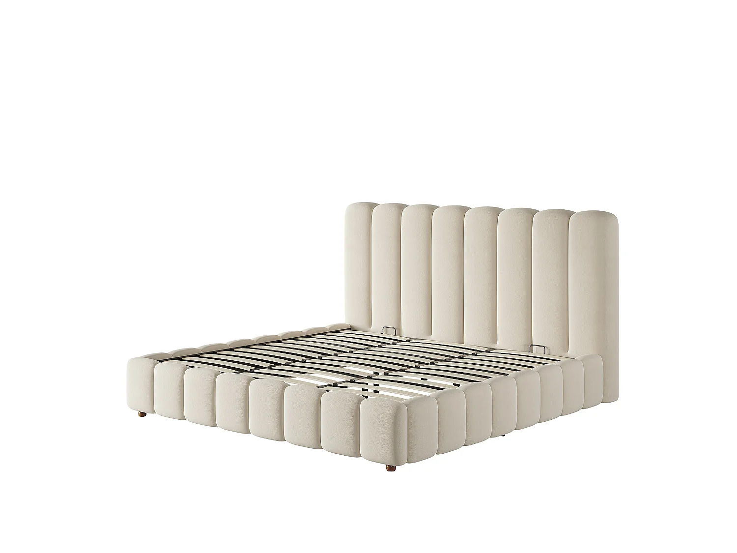 Cama baúl 180x200 cm de terciopelo beige con cabecero y somier de láminas, sin colchón