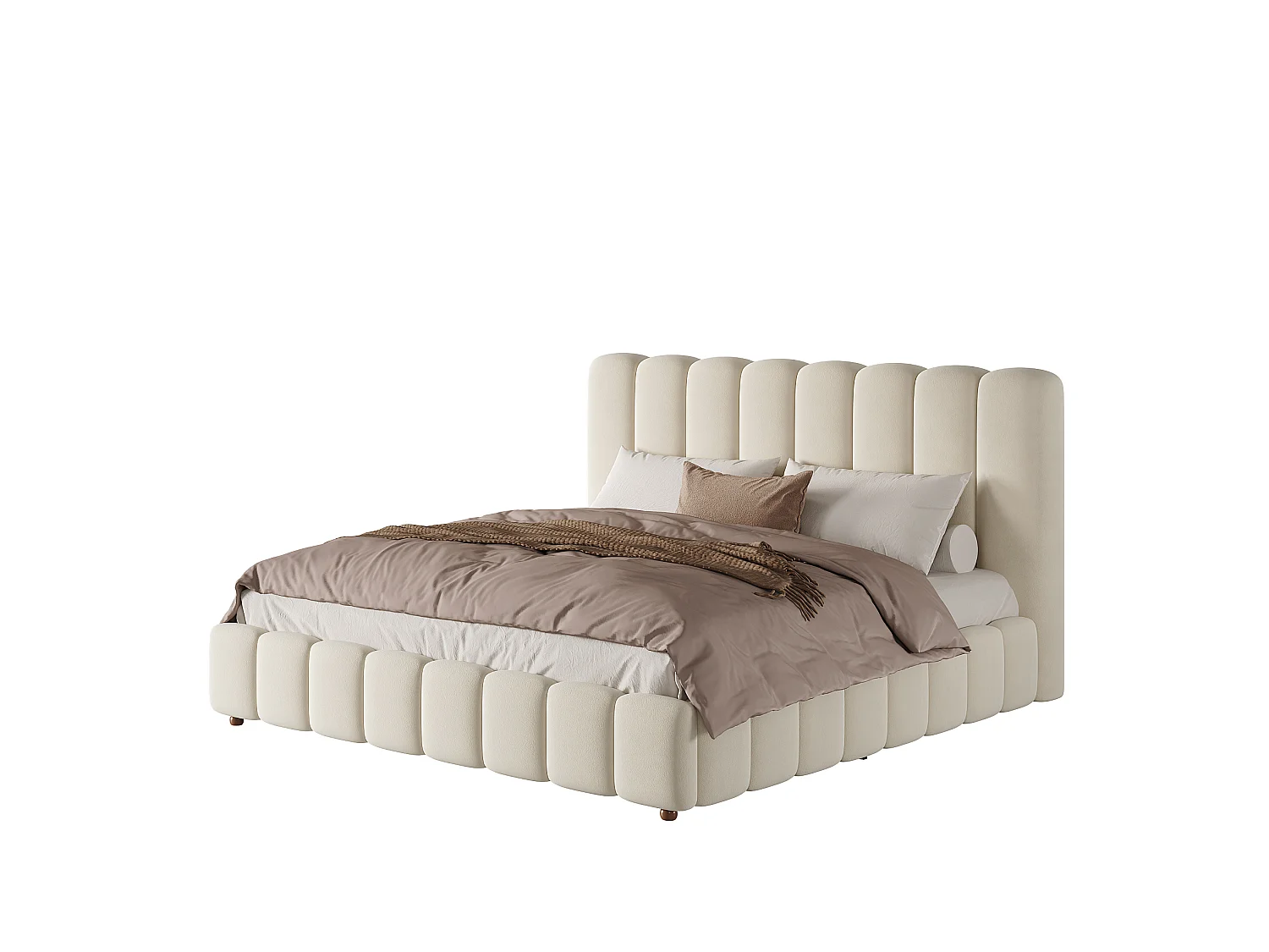 Cama baúl 180x200 cm de terciopelo beige con cabecero y somier de láminas, sin colchón
