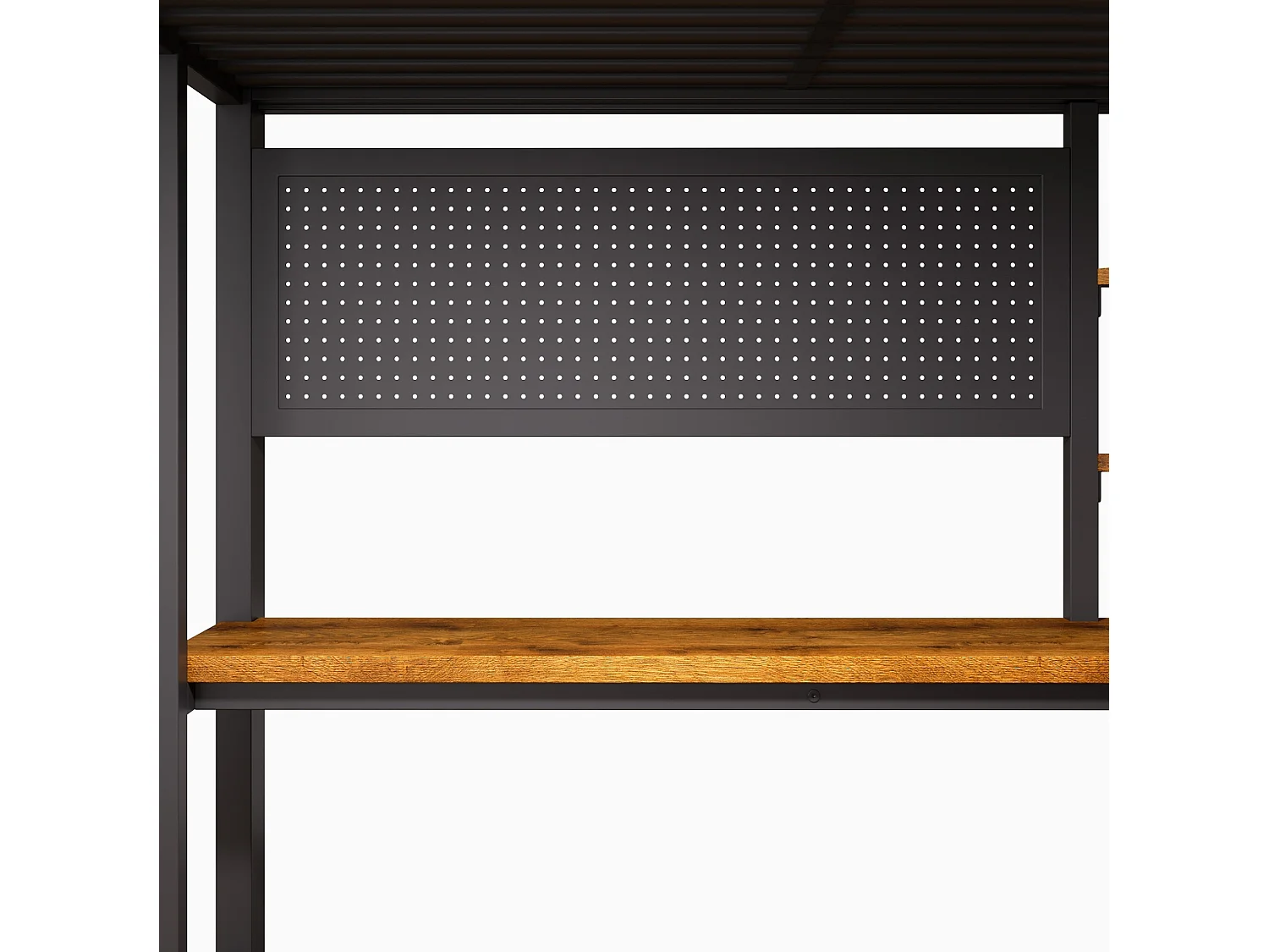 Cama alta 140x200 cm de metal y MDF negro con escritorio, espacios de almacenamiento, LED y puertos USB y Type‑C, sin colchón