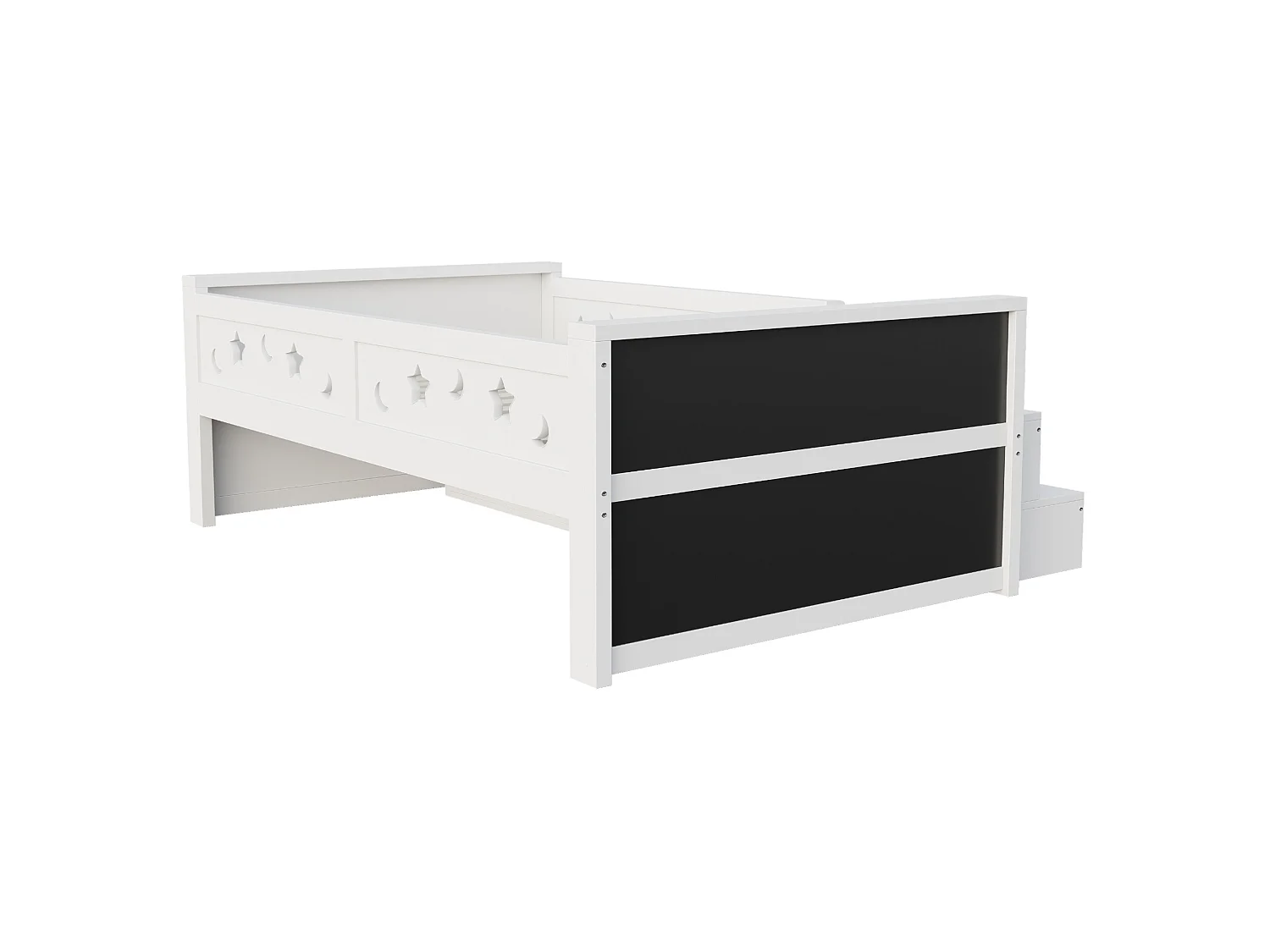 Cama infantil 90x200 cm de madera blanca, 4 cajones, pizarra creativa e iluminación LED, sin colchón