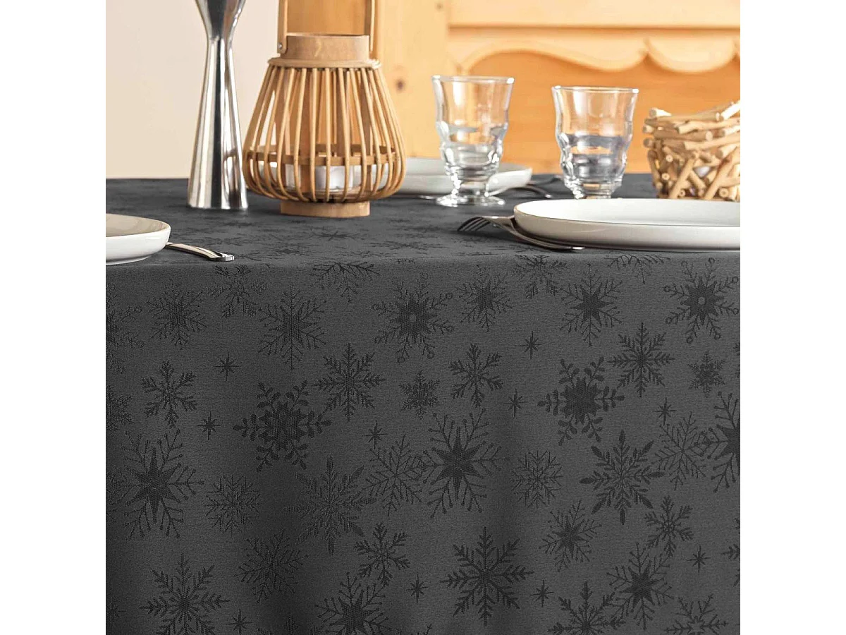 Nappe Jacquard Imprimé "Flocons" 140x240cm Anthracite