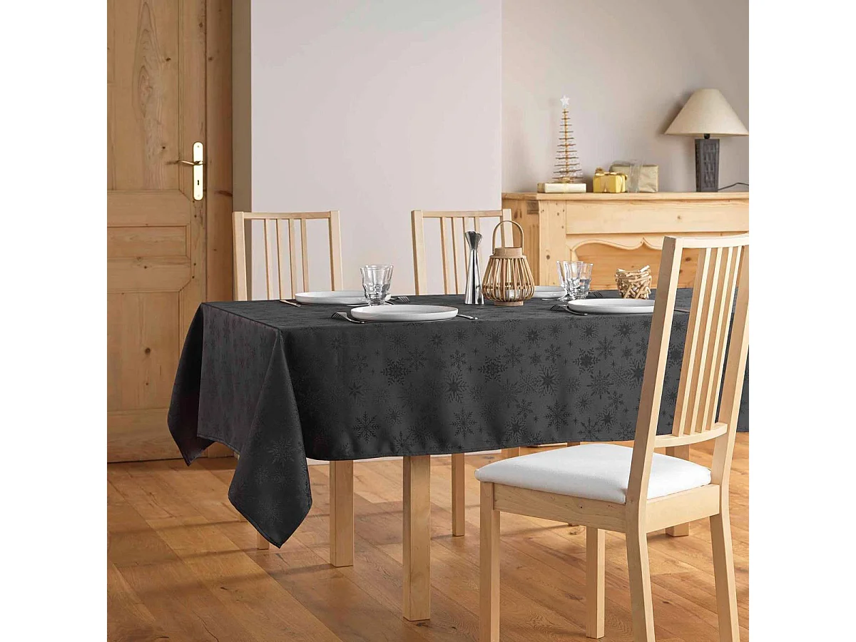 Nappe Jacquard Imprimé "Flocons" 140x240cm Anthracite