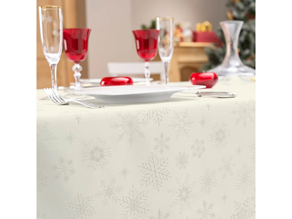 Nappe Jacquard Imprimé "Flocons" 140x240cm Naturel