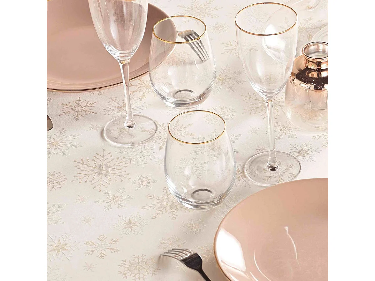 Nappe Jacquard Imprimé "Flocons" 140x240cm Naturel