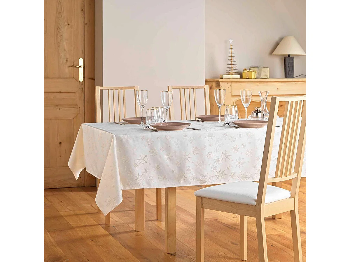 Nappe Jacquard Imprimé "Flocons" 140x240cm Naturel