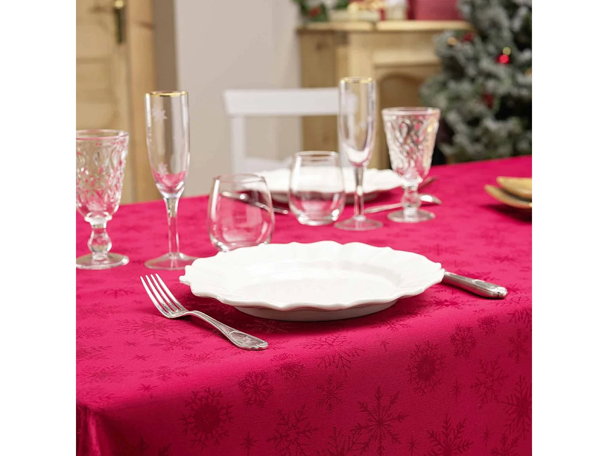 Nappe Jacquard Imprimé "Flocons" 140x240cm Rouge