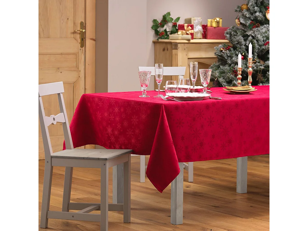 Nappe Jacquard Imprimé "Flocons" 140x240cm Rouge
