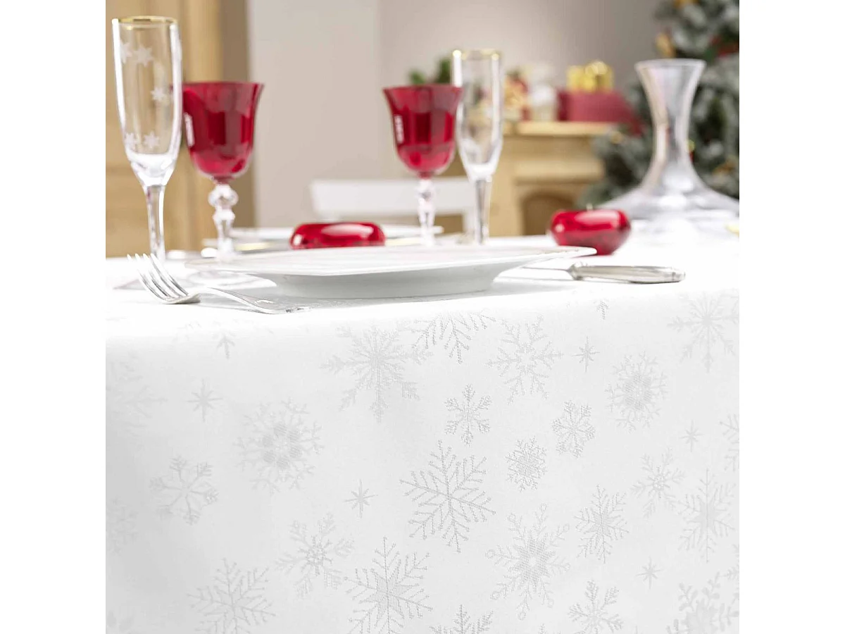 Nappe Jacquard Imprimé "Flocons" 140x240cm Blanc