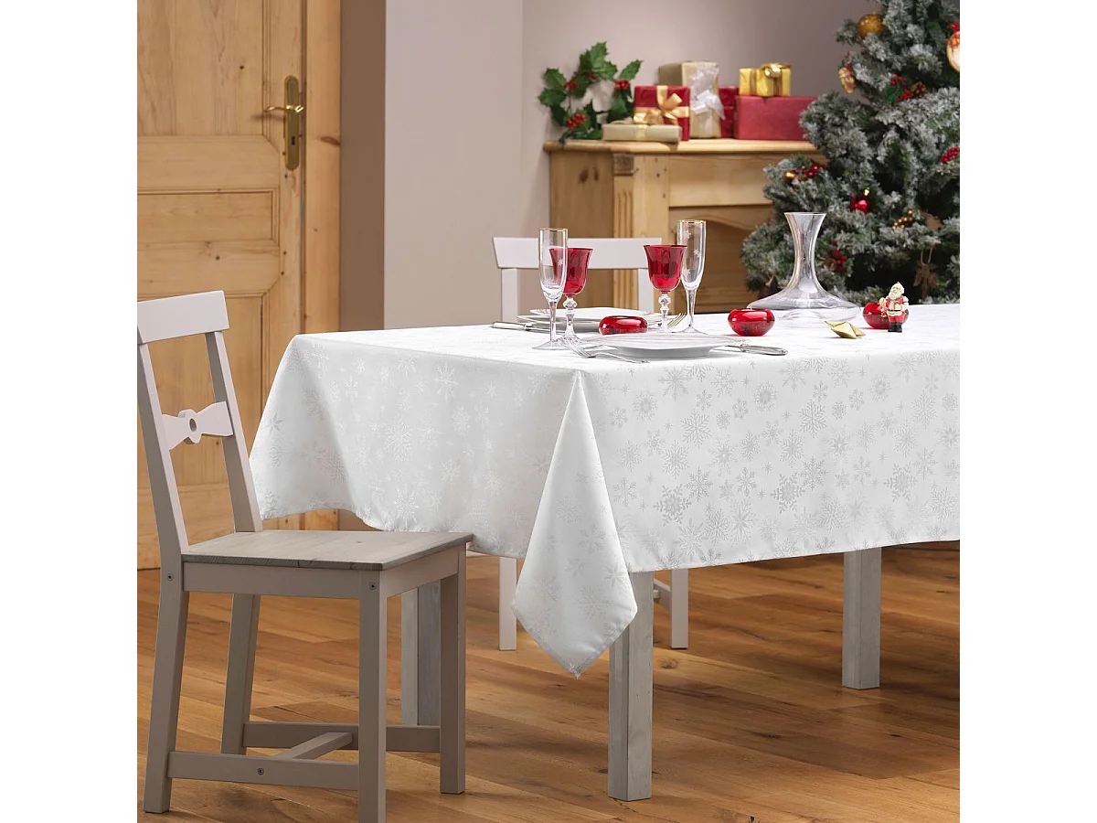 Nappe Jacquard Imprimé "Flocons" 140x240cm Blanc