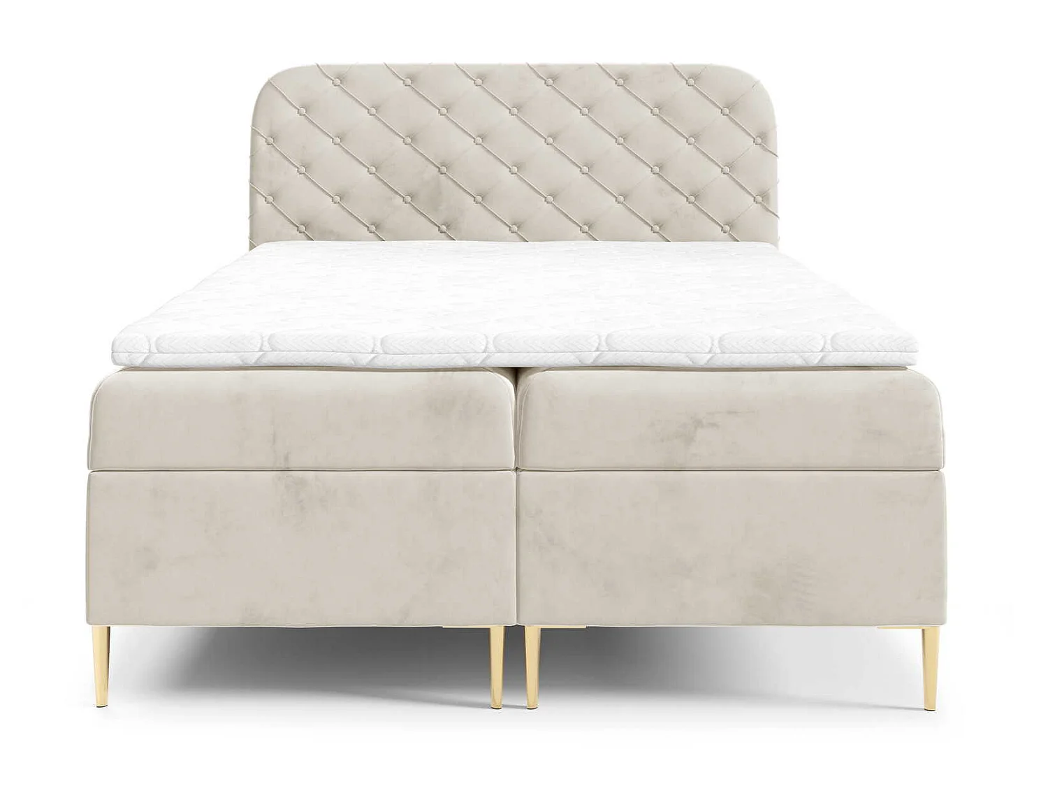 Łóżko kontynentalne 140x200 Elara, chesterfield, z pojemnikiem i materacem H3, kremowy