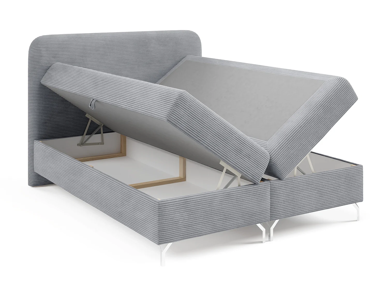 Boxspringbed 140x200 cm Rotos met matras, ribfluweel, twee opbergruimtes, tweepersoonsbed op poten, Lichtgrijs